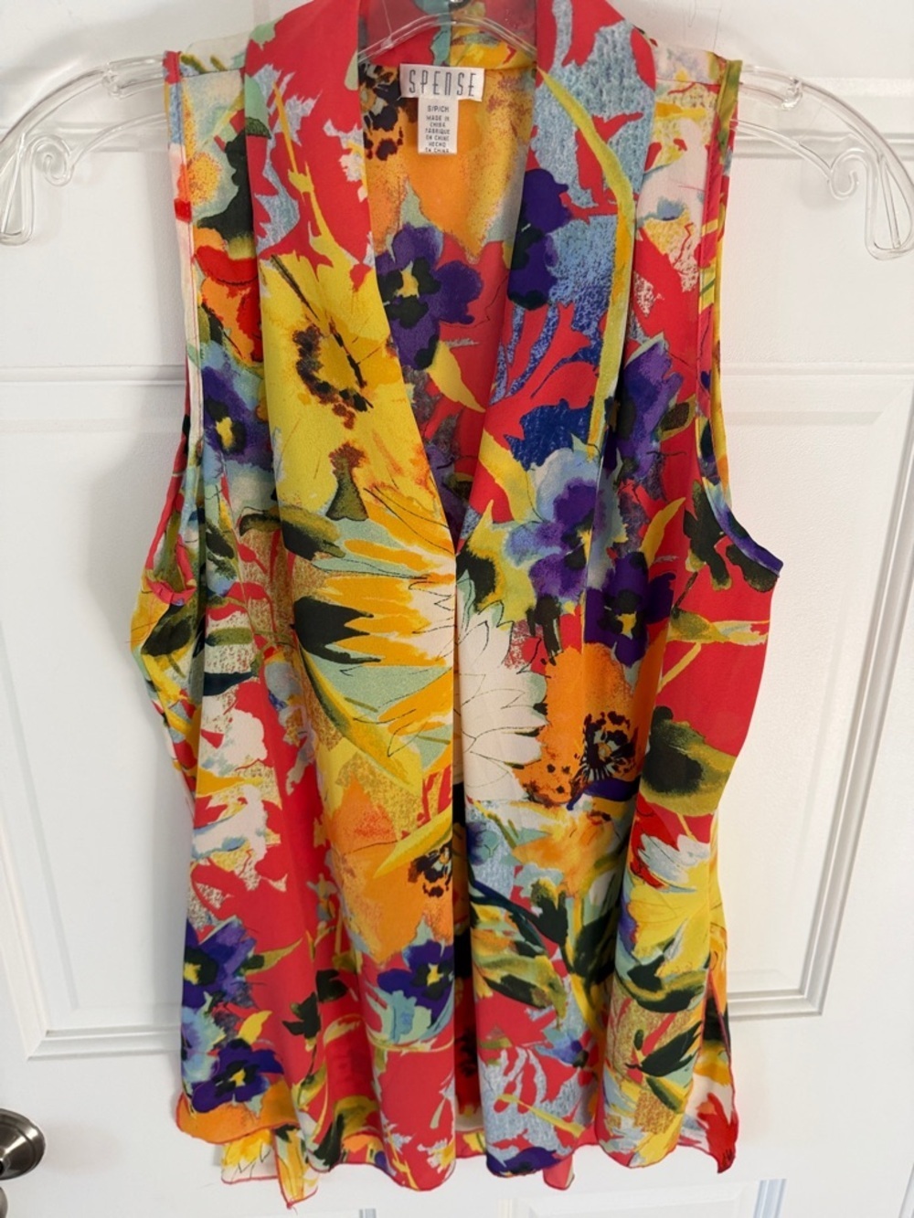 Spense Vibrant Watercolor Floral
Sleeveless Tunic Blouse Flowy Size Small